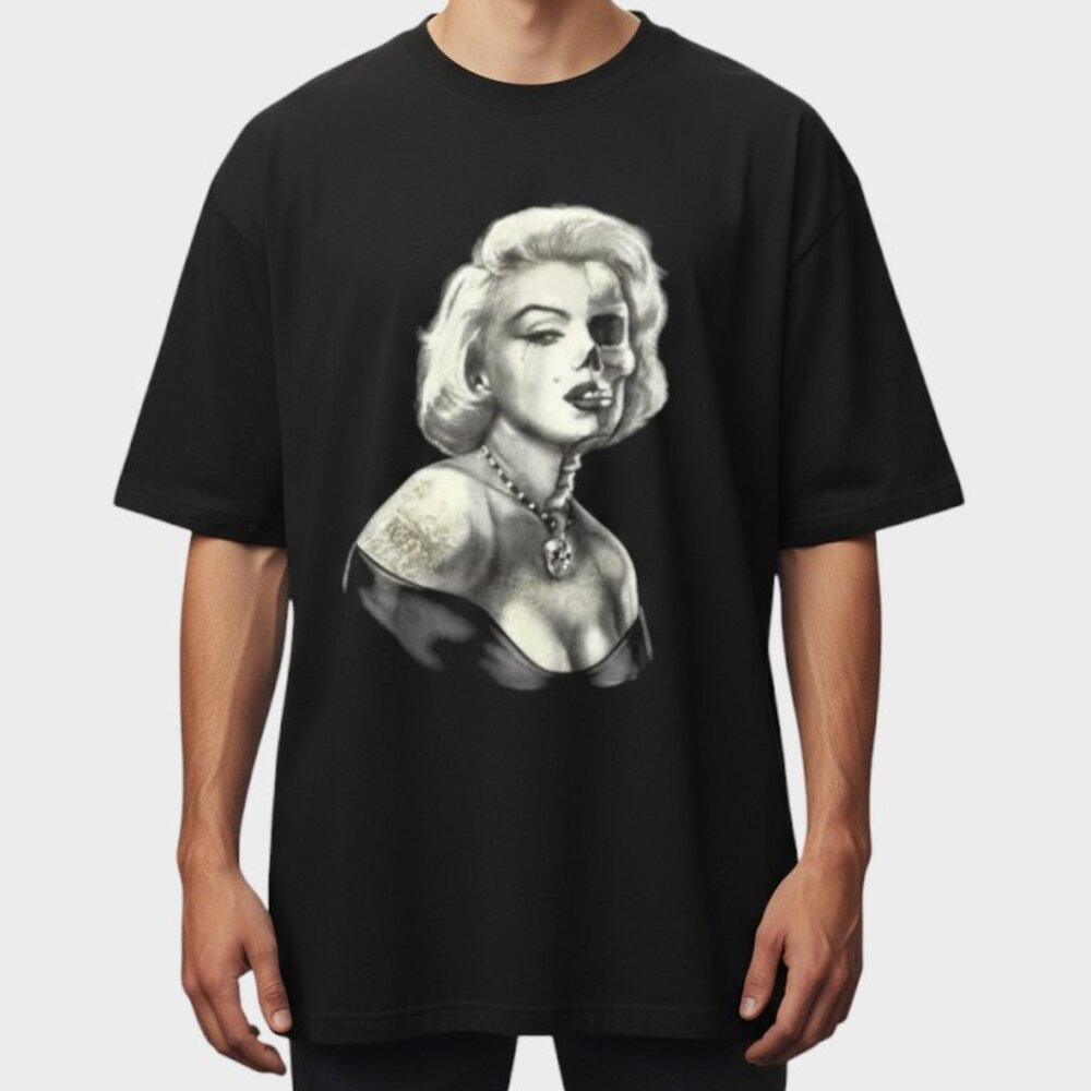 Vintage Pro Tag Marilyn Monroe Shirt Mens 2XL Black Sugar Skull Rose